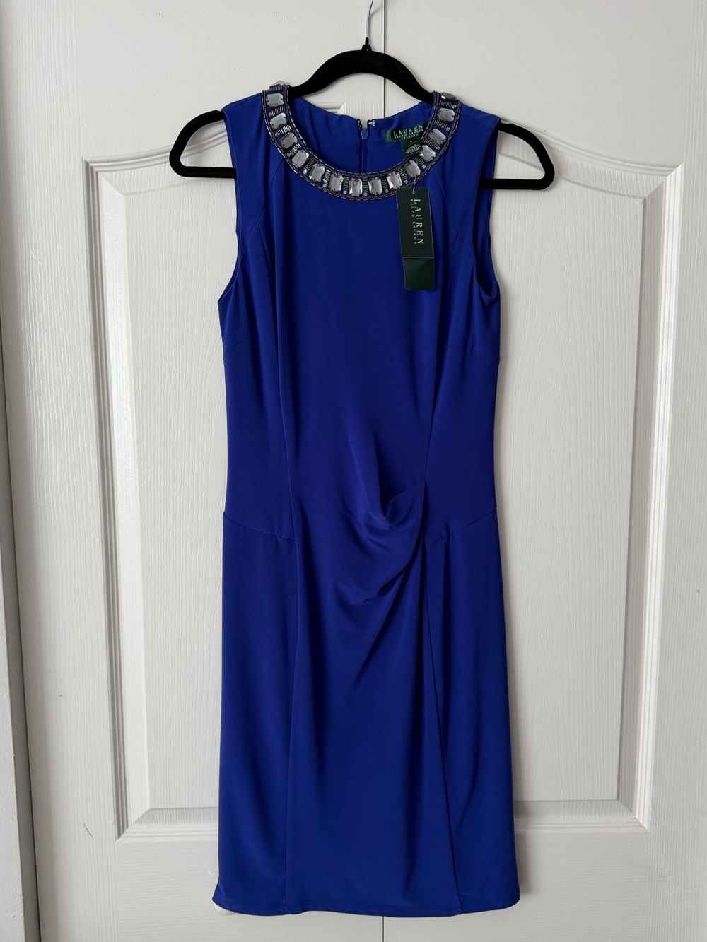 Ralph Lauren nwt Cobalt Blue Sleeveless Jeweled-Neck Midi Dress